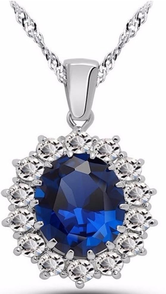 Caratcube Sapphire Blue Silver 18K White Gold Plated Austrian Crystal Kate Middleton's Princess Diana Inspired Necklace for Women (CTC - 106)