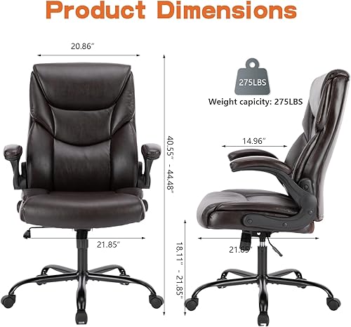 Miniatura 3 de Silla de oficina ejecutiva ergonómica, silla de escritorio de piel sintética con reposabrazos abatibles, silla de oficina con respaldo alto, silla