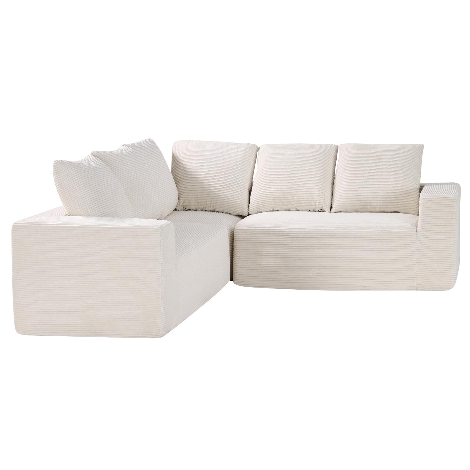 VEVOR Sofá Modular Seccional en Forma de L 2100 x 2100 x 570 mm, Sofá Seccional Nube con Esponja de Alto Rebote y Densidad, Sofá de Pana Tapizado con Cojín para Sala de Estar, Apartamento, Beige