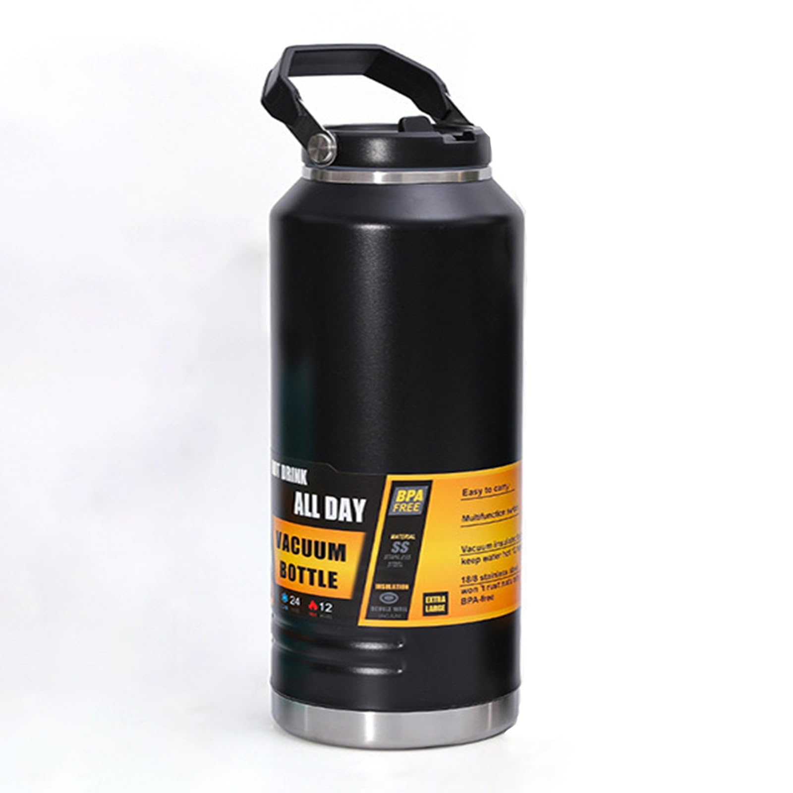 0.66 Gallon Large Insulated Water Bottle with Handle, 84 oz, Black, 2500 ml Tumbler Jug, Insulated Container, Insulated Jar, Leak-Proof, 304 SS Thermal Mug, Hot/Cold Beverages, Sports, Travel, Gym