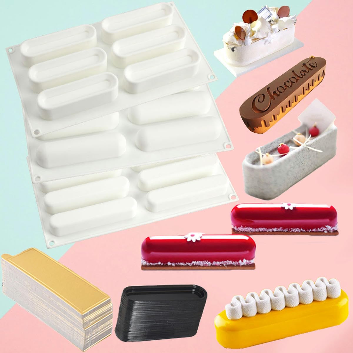 Set di accessori da forno Stampo per torta per uso alimentare Anello per crostata Vassoio in cartone per torta Teglia per dessert Strumenti per pasticceria-SH010524-Oro XL