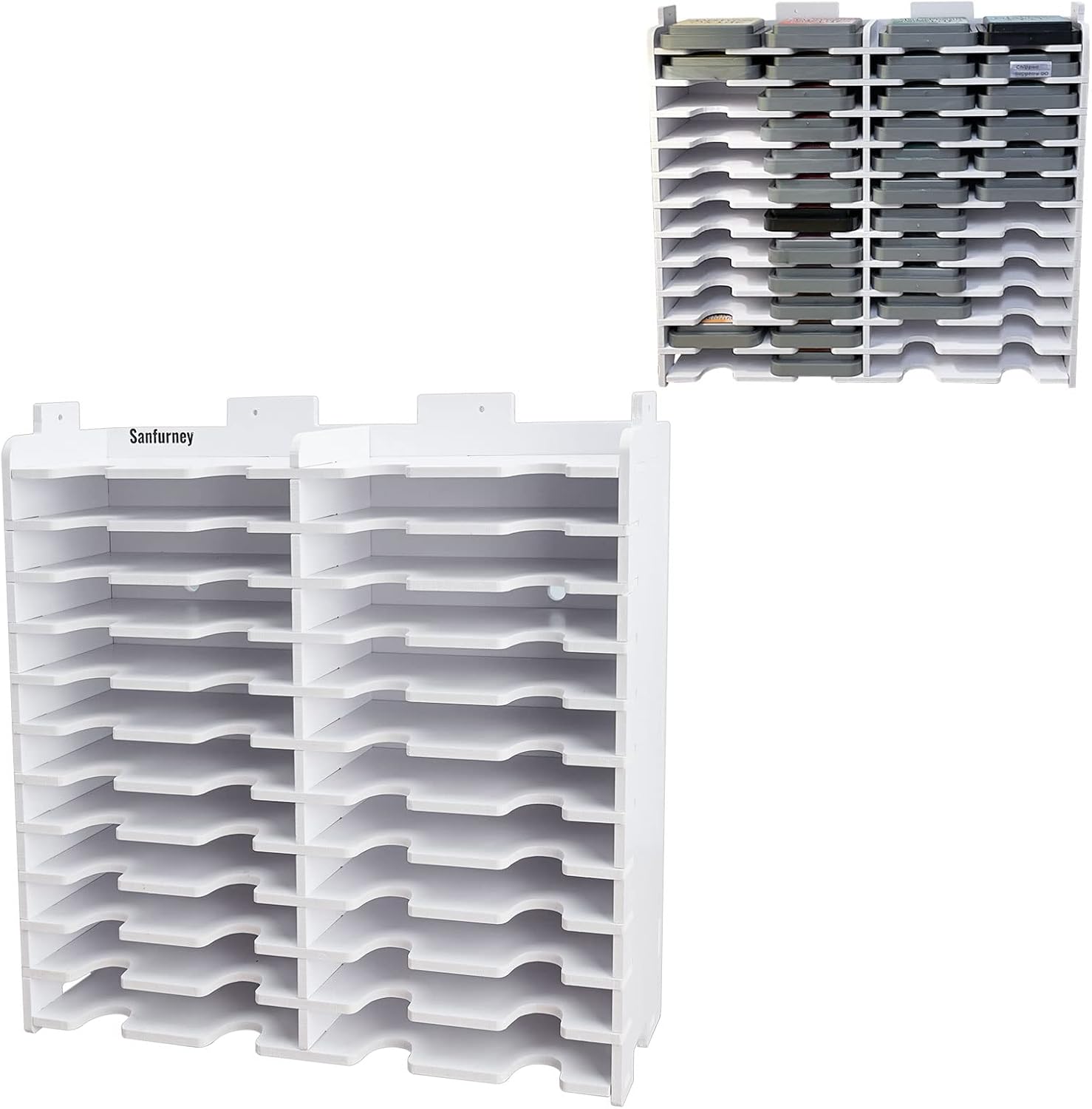 Sanfurney 44 Slots Slim Ink Pad Storage Holder and Stamp Pad Organizer Rack for Slim Ink Pads, Stackable, Wall-Mounted