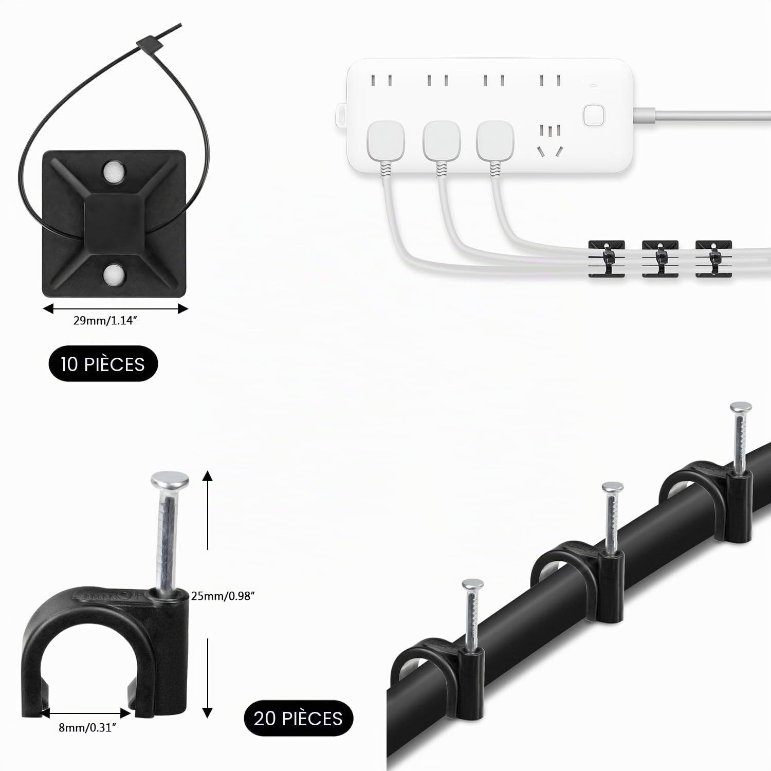 SOULWIT 200 Pièces Kit de Gestion des Câbles, 4 Manchon de Câble Gaine, 3 Clips Câble Organisateur Bureau, 10+2 Attache Câble Organisateur Rallonge, 15 Clips Câbles Adhésifs, 100 Serre Câbles
