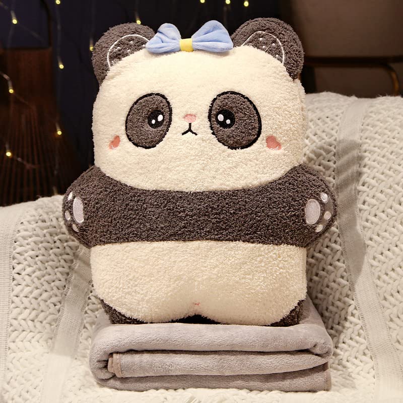 IPENNY 2 in 1 Throw Pillow Blanket Set Soft Panda Fleece Stuffed Cuddly Toy Neck Pillow Fluffy Throw Bed Sofa Bolster Pillow Car Pillowcases Bithday Xmas Gift for Men Boys Valentines Gift for Him
