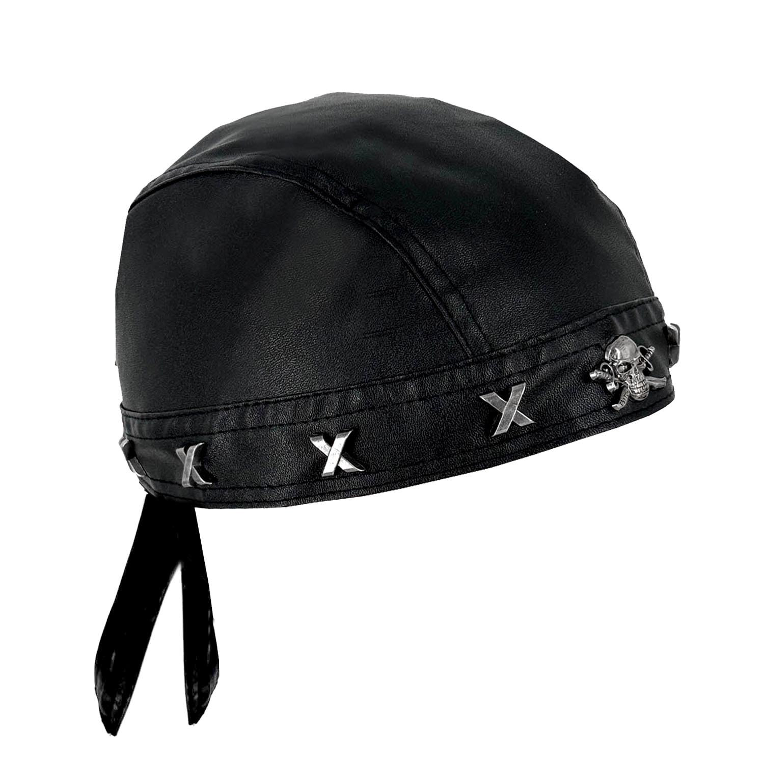 Punk Rock Biker Headwrap Skull Leather Rivet Bandana Doo Do Rag Cap Mens Black