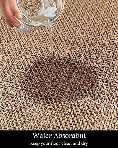 Montvoo Rugs And Mats Washable [2 Pcs] Non-Skid Natural Rubber Runner Rugs Set For Kitchen Floor Front Of Sink, Hallway, Laundry Room 17"X30"+17"X47" (Oats) #TOP3