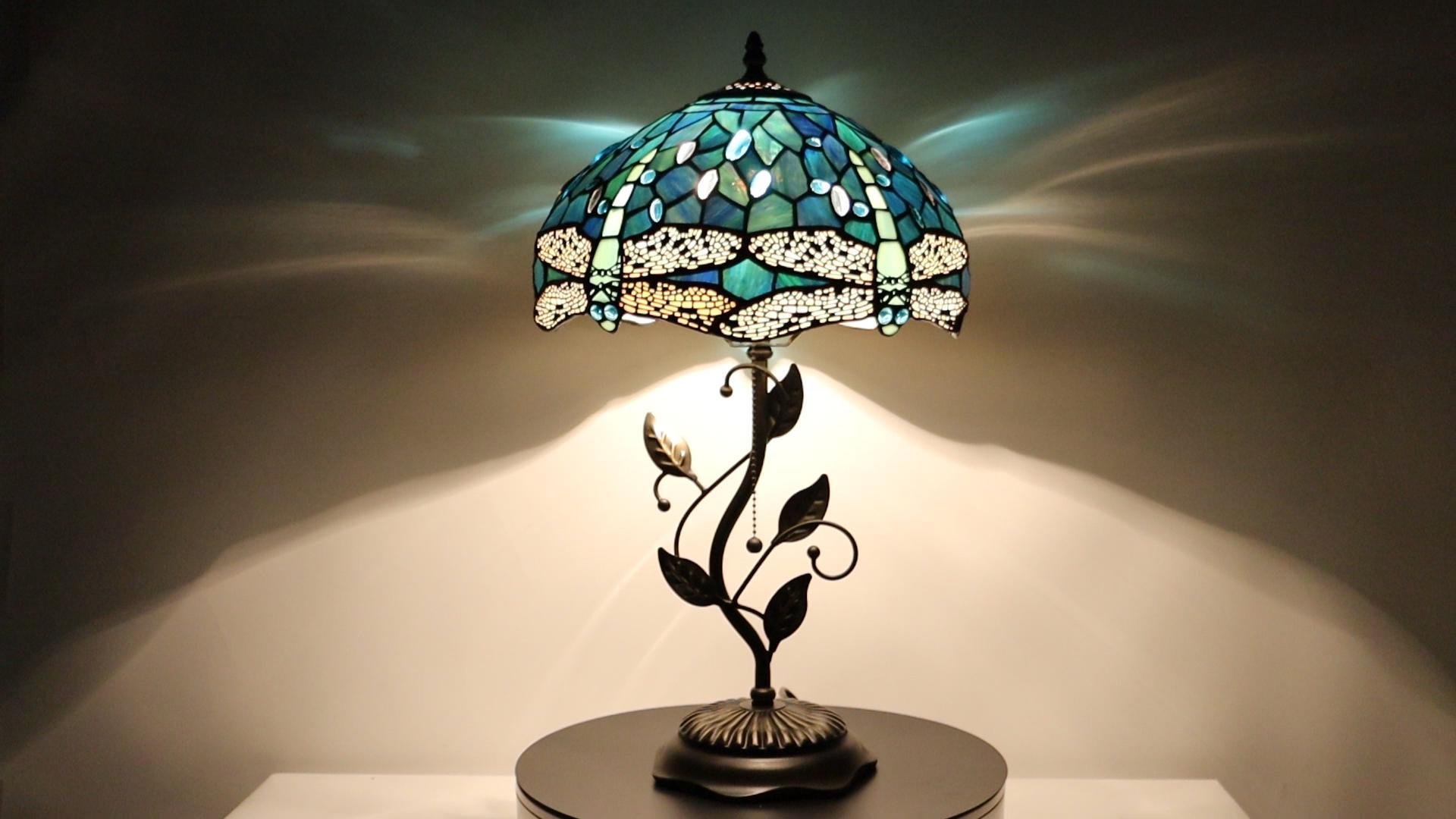 Image of Tiffany Table Lamp Stained Glass Bedside Reading Light W12H19 inch