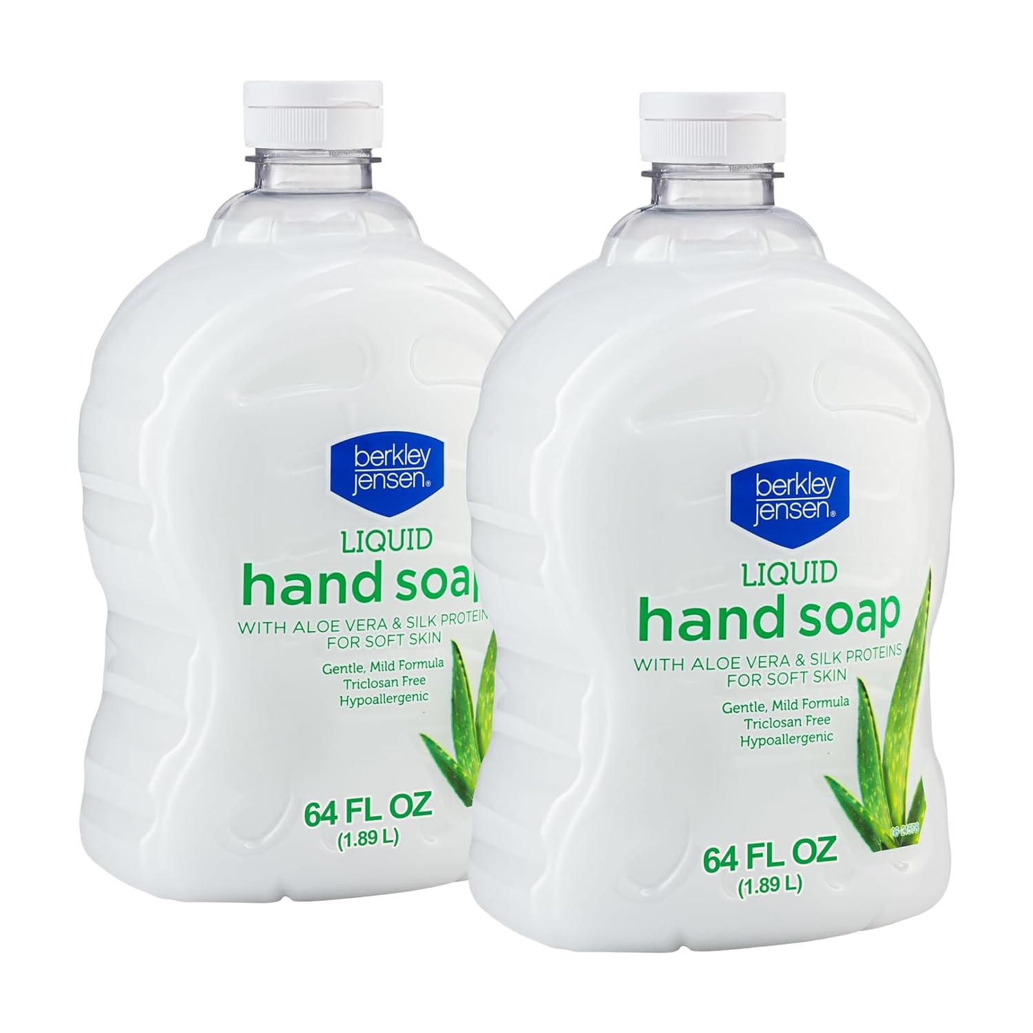 Berkley Jensen Liquid Hand Soap Refills with Aloe Vera - 64 oz Bottle (Pack of 2) - Hypoallergenic Scented Hand Wash with Silk Protein for Soft Hands - Paraben Free Hand Soap for Daily Use