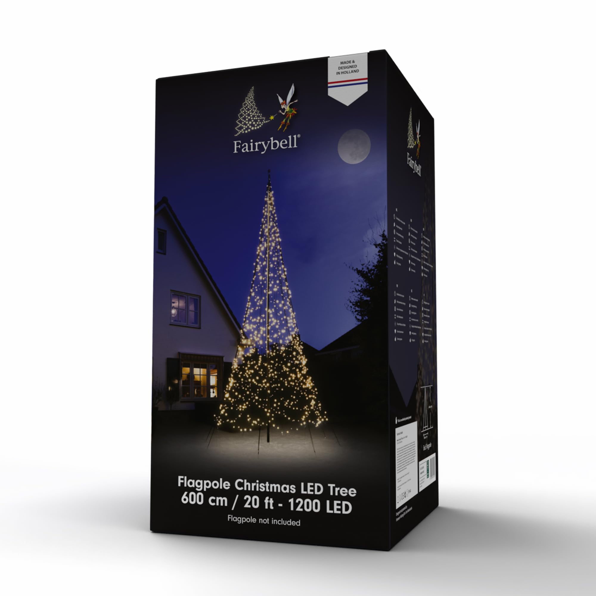 Fairybell LED-Weihnachtsbaum für draussen - 6 Meter - 1200 LEDs - Weihnachtsbaum im Fahnenmast - Warmweiss