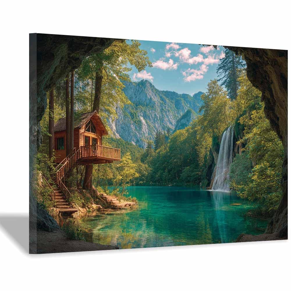 HOQIU Vintage wall art Sunset Lake Campfire decorative painting, wall art, for Living Room Bathroom Bedroom Kitchen Decoration.(Multicolor)-80x120cm Framed