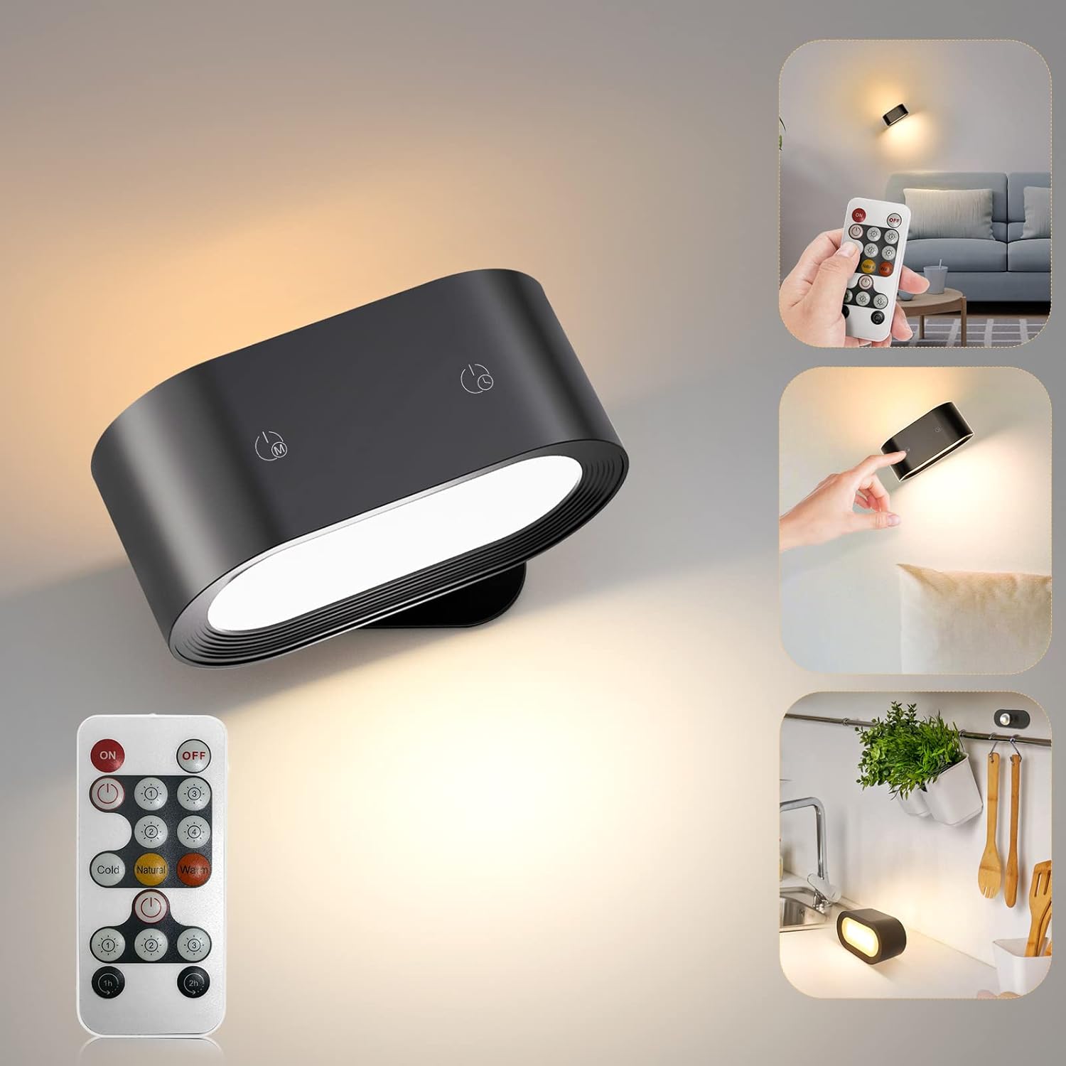 Lightess 2PC LED Wall Sconces, 19 Colors Diable Wall Ounted Lap With 5000Ah Rechargeable