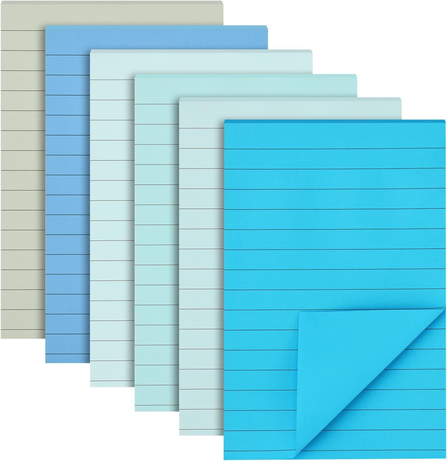 EOOUT Lined Sticky Notes, 4x6 Inches, 6 Pads, 270 Sheets, Fresh Colors, Lined Self-Stick Post, School Supplies, Strong Adhesive, Sapphire Sky