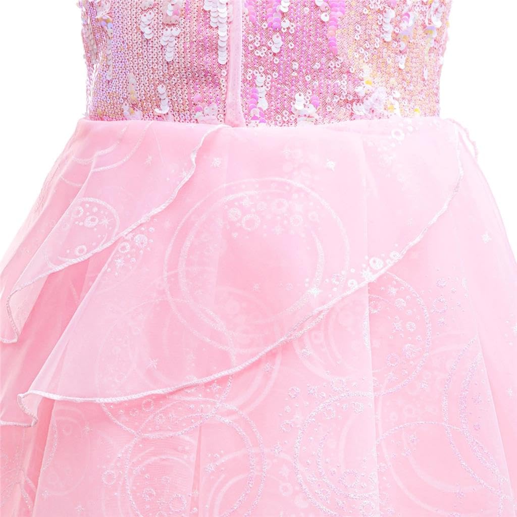 Lito Angels Costume da Strega Strega Buona Elphaba per Bambina 3-12 Anni, Vestito in Tulle Rosa/Nero, Abito da Ballo Lungo con Strati Voluminosi per Carnevale Feste