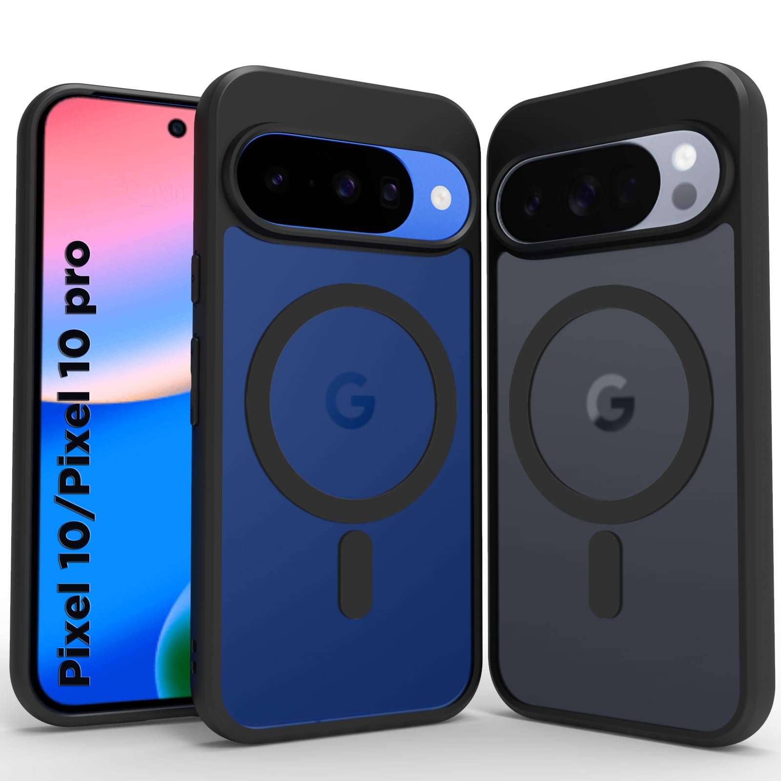 RIGGEAR Shockproof Sleek Hybrid Armor Magnetic Back Cover Case Compatible with MagSafe Accessories for Google Pixel 10 / Pixel 10 Pro (Smoke Black Matte PC + Black TPU Bumper)-picture-11