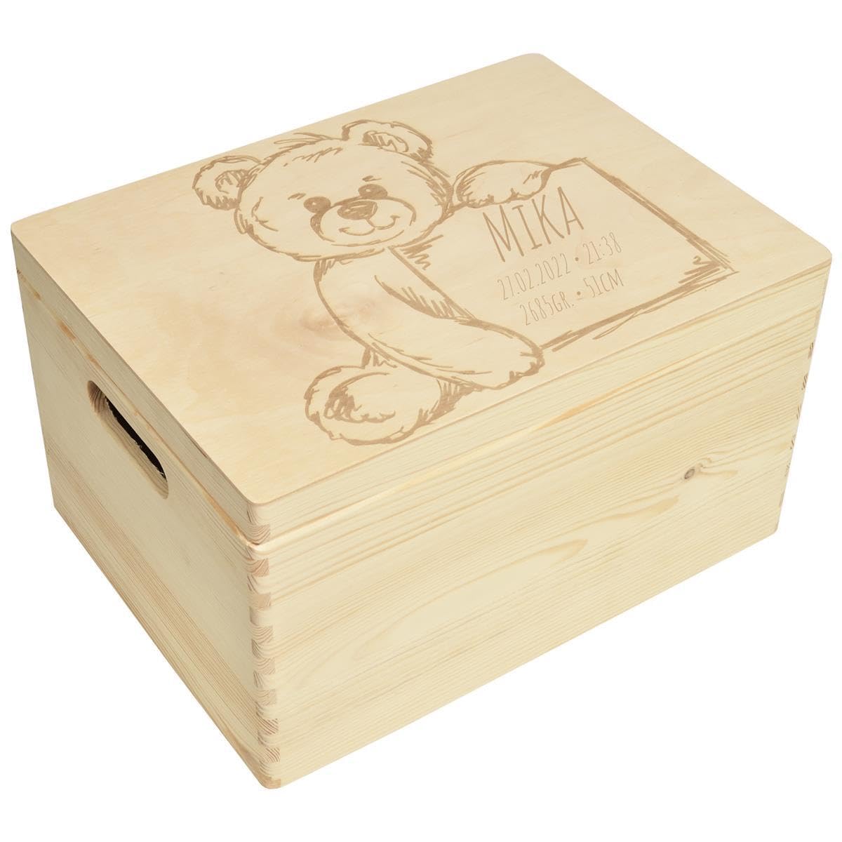 Scatola dei ricordi personalizzata per neonati e bambini con incisione Teddy, scatola in legno per bei ricordi, 40 x 30 x 23 cm