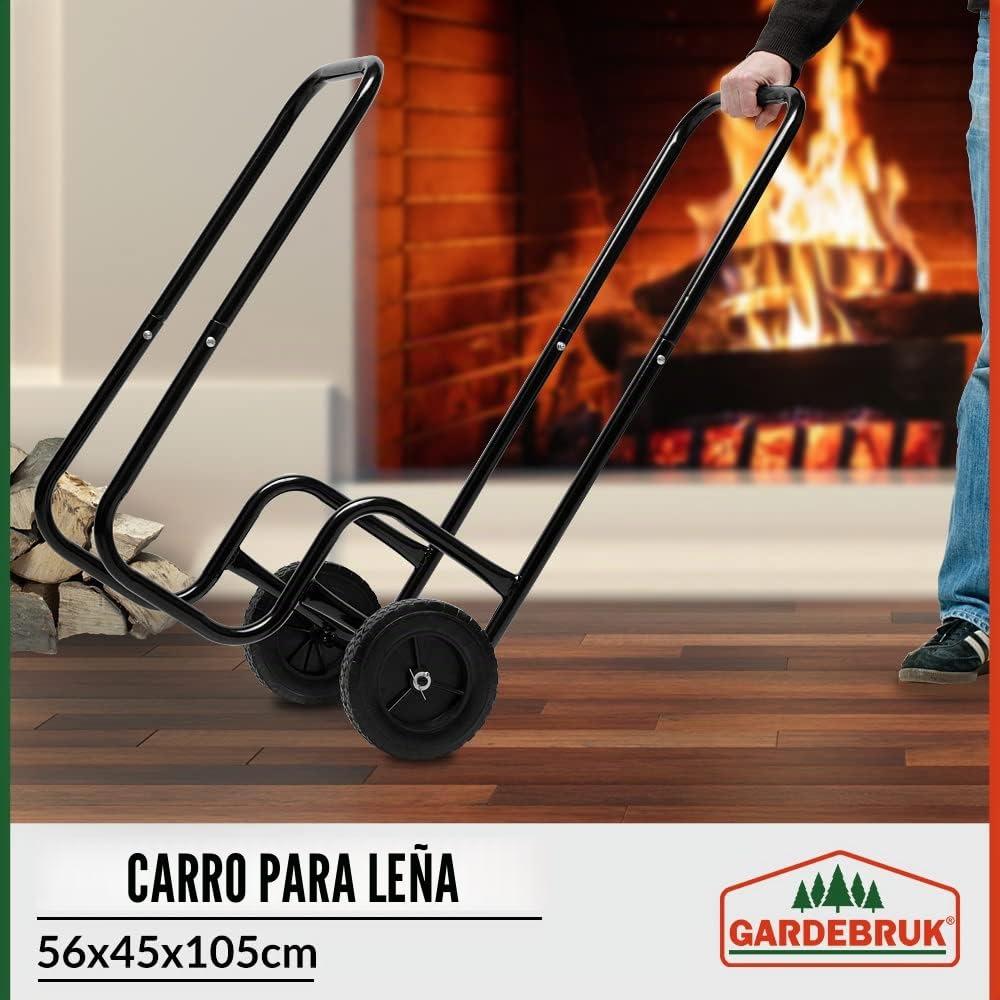 GARDEBRUK® Carro para Leña Carretilla Transporte Almacenaje Leños Troncos Madera Leñero hasta 80Kg Portaleños