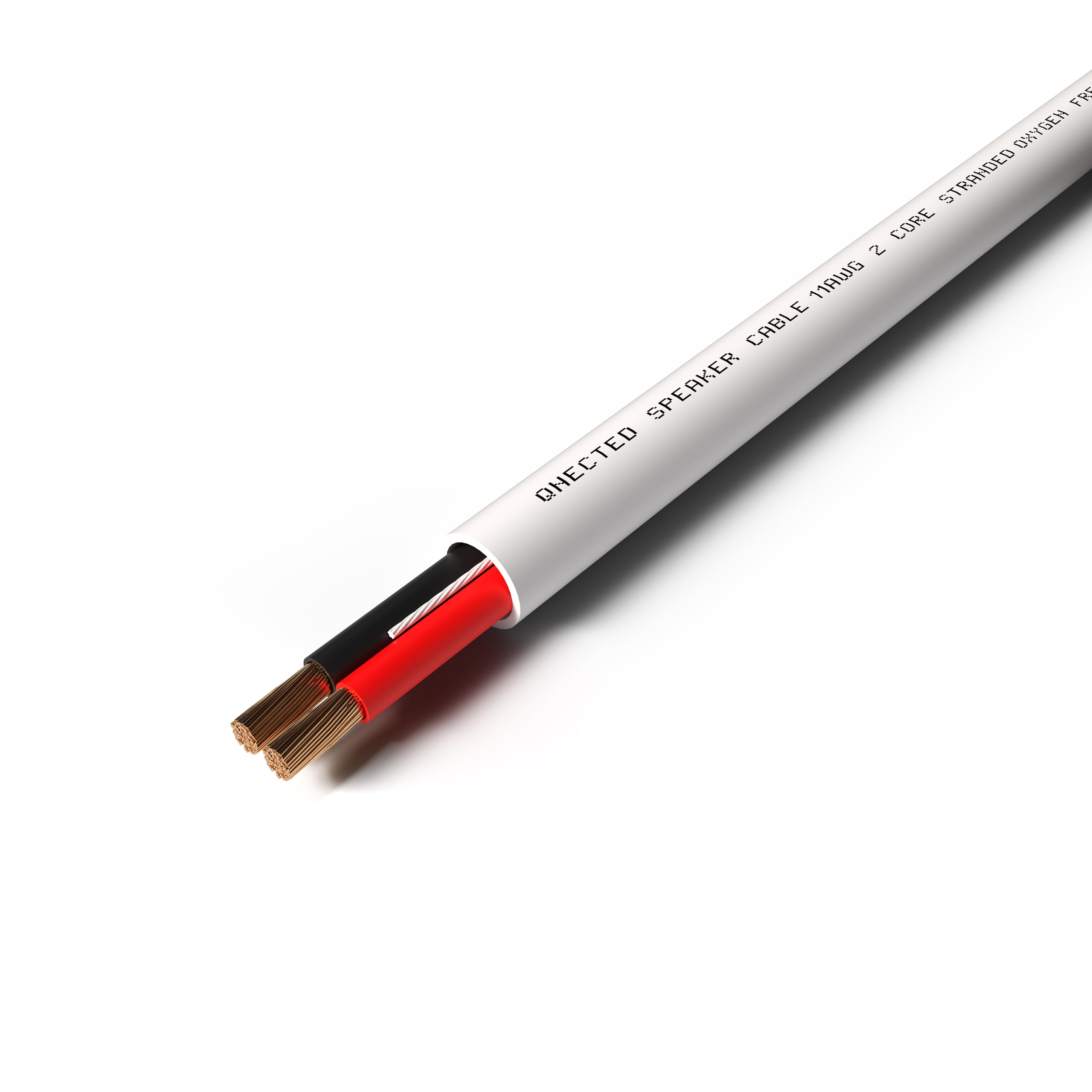 Qnected Luidsprekerkabel 2 x 4mm² - 10m (10 meter) | Puur Zuurstofvrij OFC Koper | 11 AWG | Wit | High-End Kwaliteit | Zwart-Rood Polariteitsmarkering | Voor HiFi, PA en overige geluidssystemen