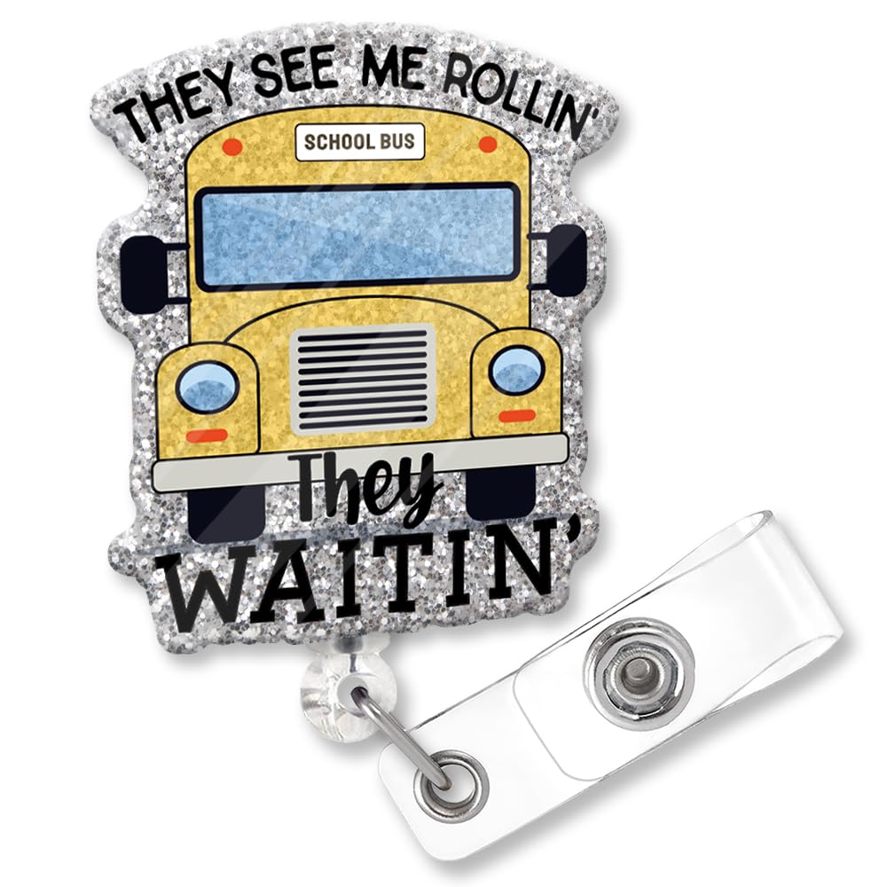 ZBBFSSCB - Insignia de autobús escolar retráctil con diseño de «They See Me Rollin They Waitin» para profesores, regalo de Navidad, cumpleaños, graduación para profesores, conductor de autobús escolar