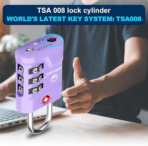 Vista 2 de SURE LOCK Cerraduras TSA para equipaje, cerraduras de equipaje aprobadas por la TSA con alerta abierta, llave 008 para alta seguridad, diales