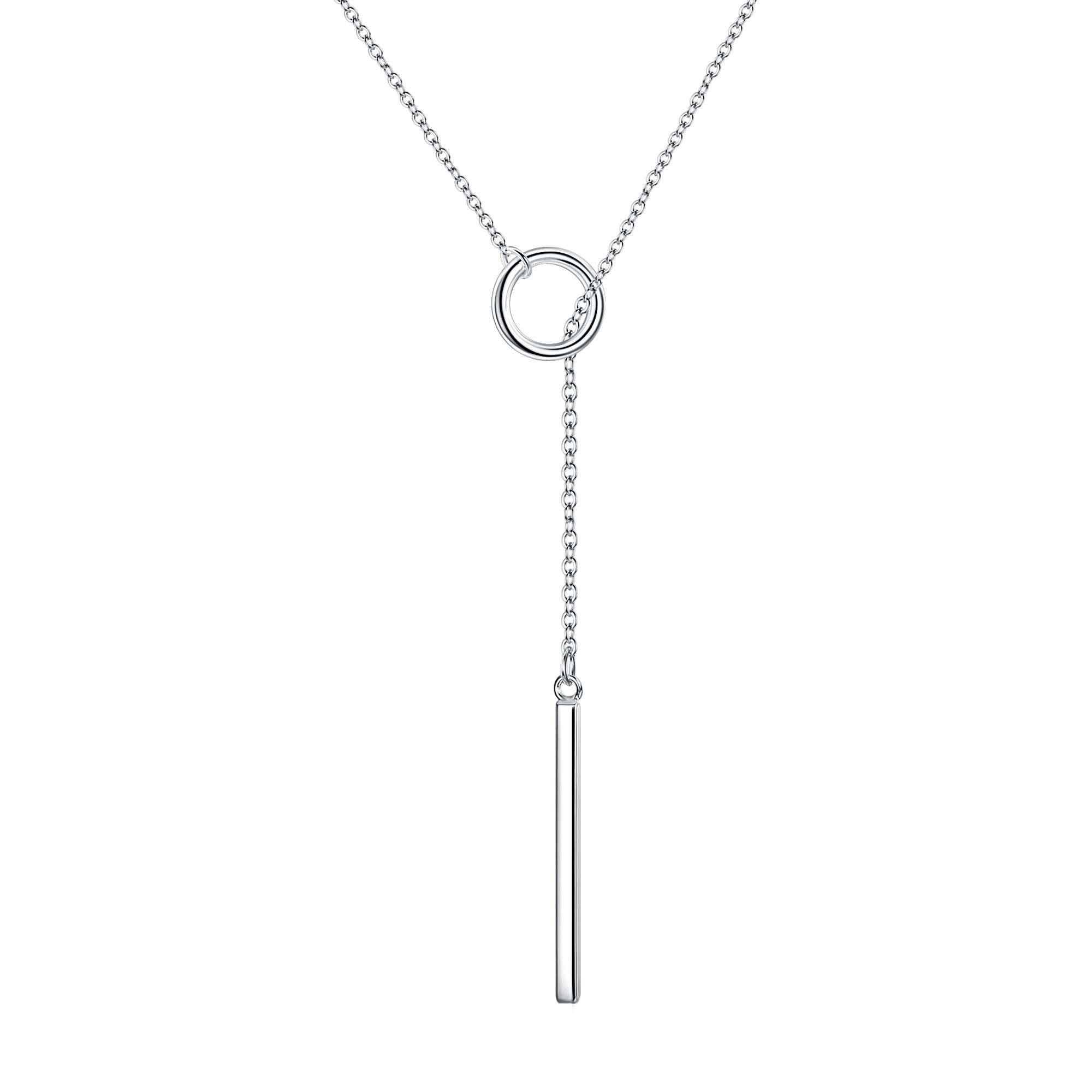 Long Lariat Necklace, 925 Sterling Silver Pendant, Circle Vertical Customized Bar Necklace, Adjustable Y Necklace