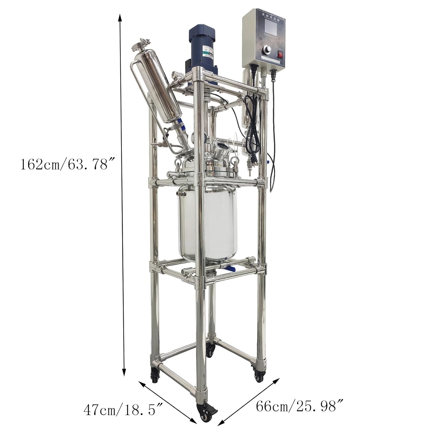 TECHTONGDA Double-Layer Reactor 10L Stainless Steel Jacketed Reactor, 110V Laboratory Reaction Vessel with Observation Window and Discharge Valve, Speed 0-600 RPM Working Temperature -80℃~200℃
