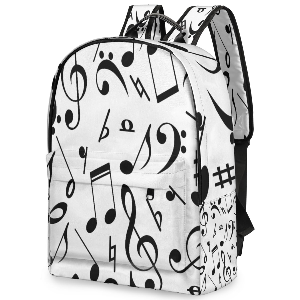 TropicalLife Rucksack mit Musiknoten für Herren, Damen, Kinder, Mädchen, Jungen, schwarzer Noten-Rucksack, großes Fassungsvermögen, 23,5 l, Rucksack, Schule, Büchertasche, Reisen, lässig,