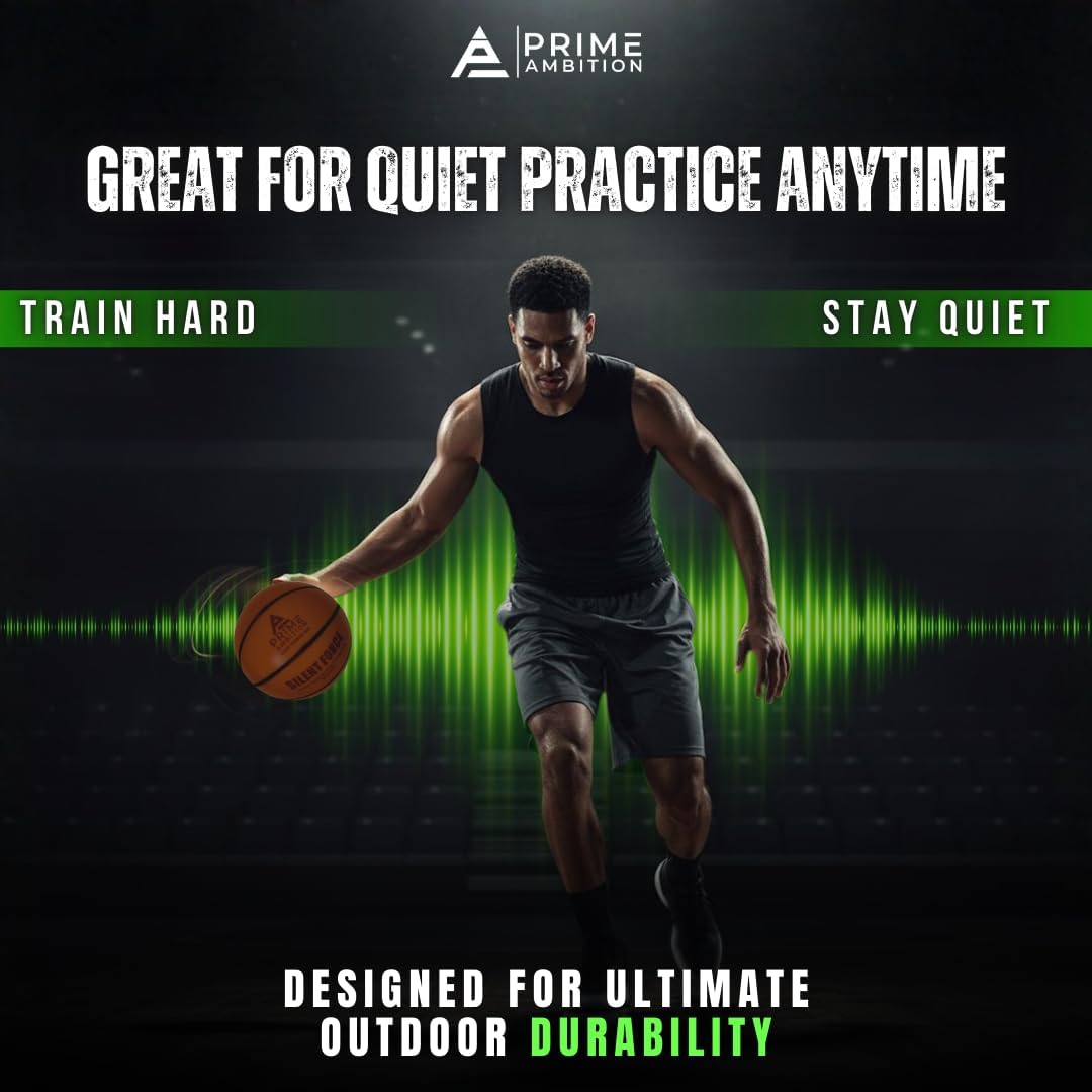 Silent Basketball Size 7 – Quiet Indoor Dribbling Airless Training Ball – Noiseless PU Foam Practice Basketball for Apartments, Homes, Skills Training & Late-Night Drills (29.5”)