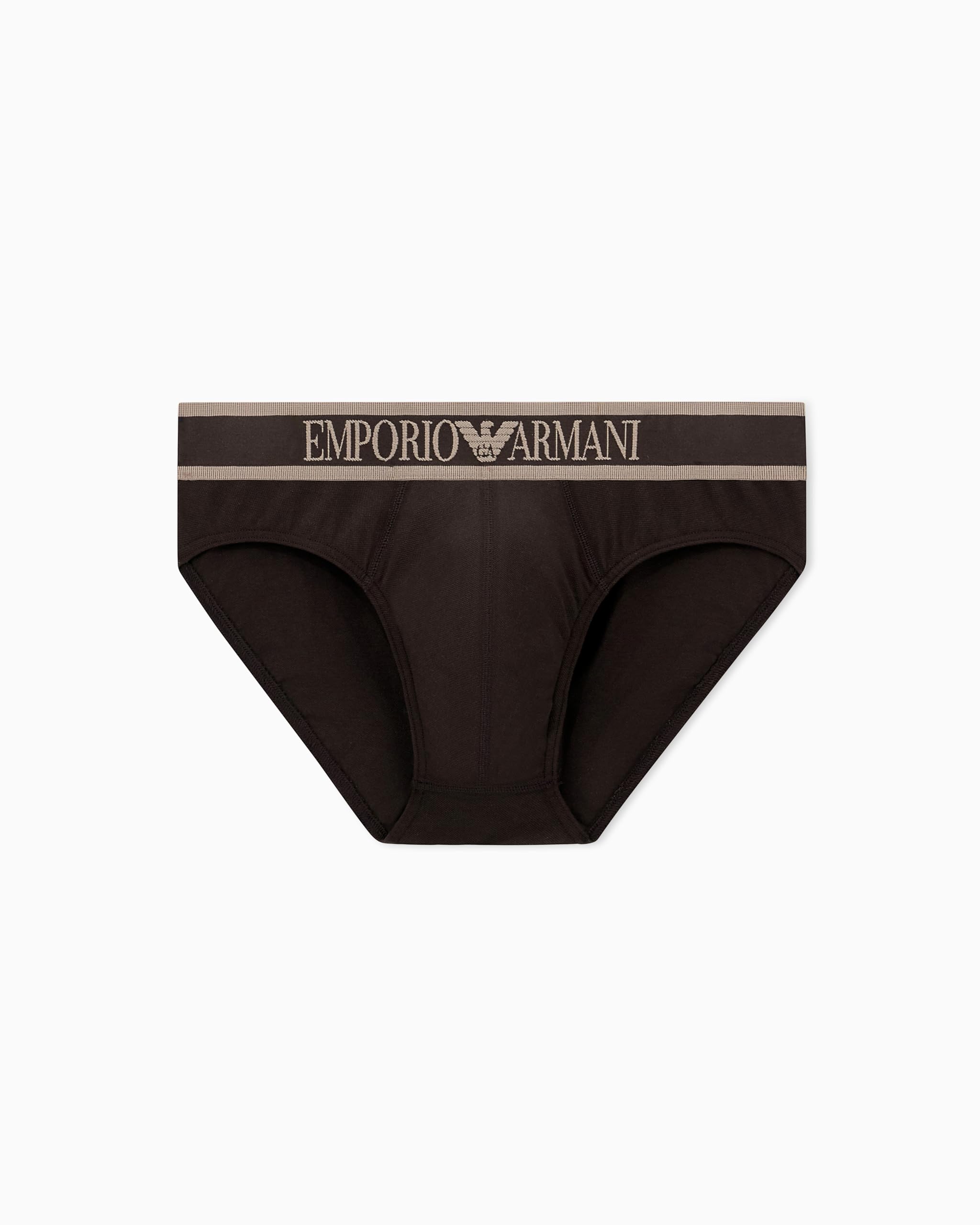 EMPORIO ARMANI Men's Stretch Piquet Brief, Brown, L