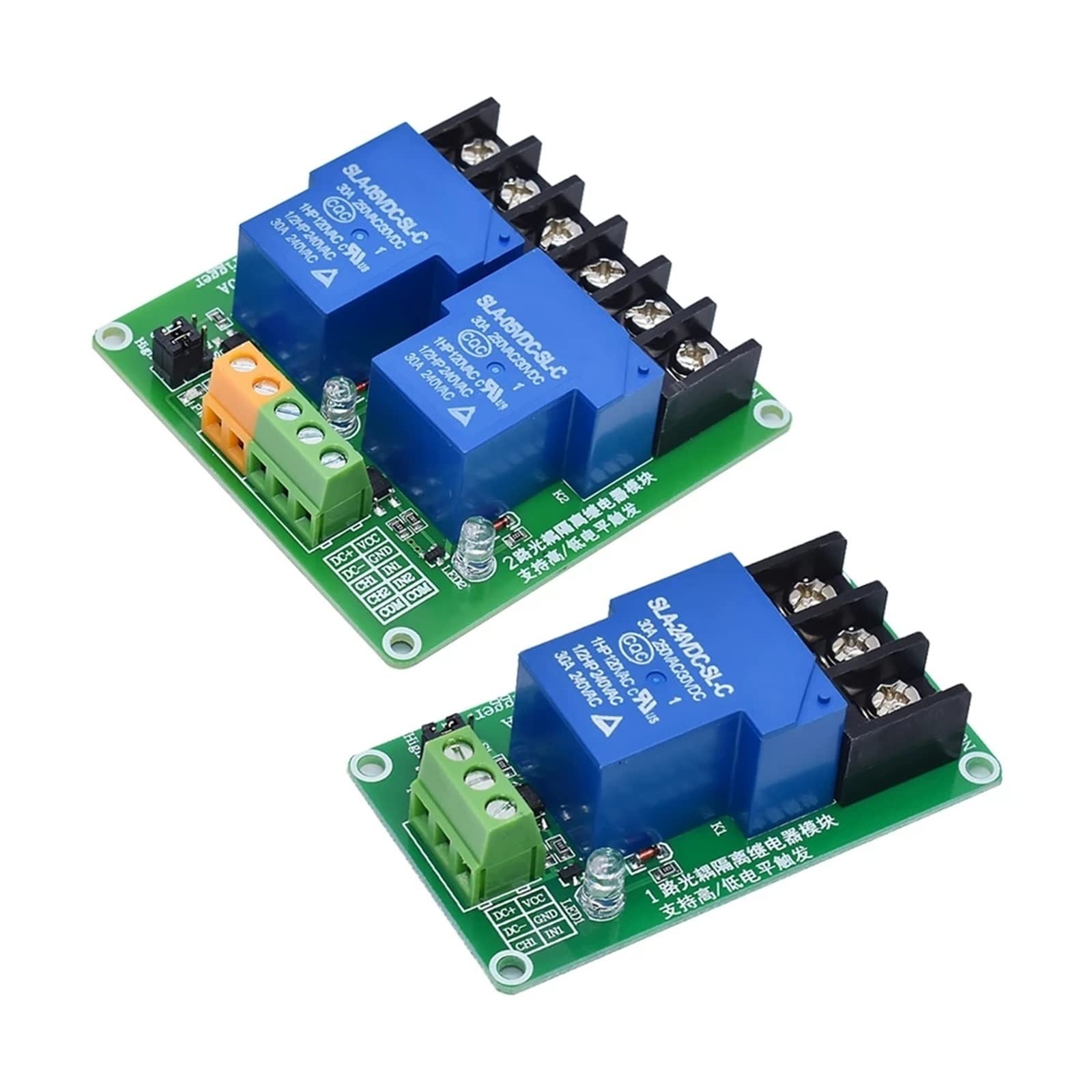 QEFHSVVZE ONE Two 1 2 Channel Relay Module 30A with optocoupler Isolation 5V 12V 24V Supports high and Low Triger Trigger(1 Way 12v)