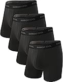BAMBOO COOL Men's Ultra Breathable Underwear,No Riding Up Boxer Briefs with ComfortFlexible Waistband,Multipack 02-black (4 Pack） Large
