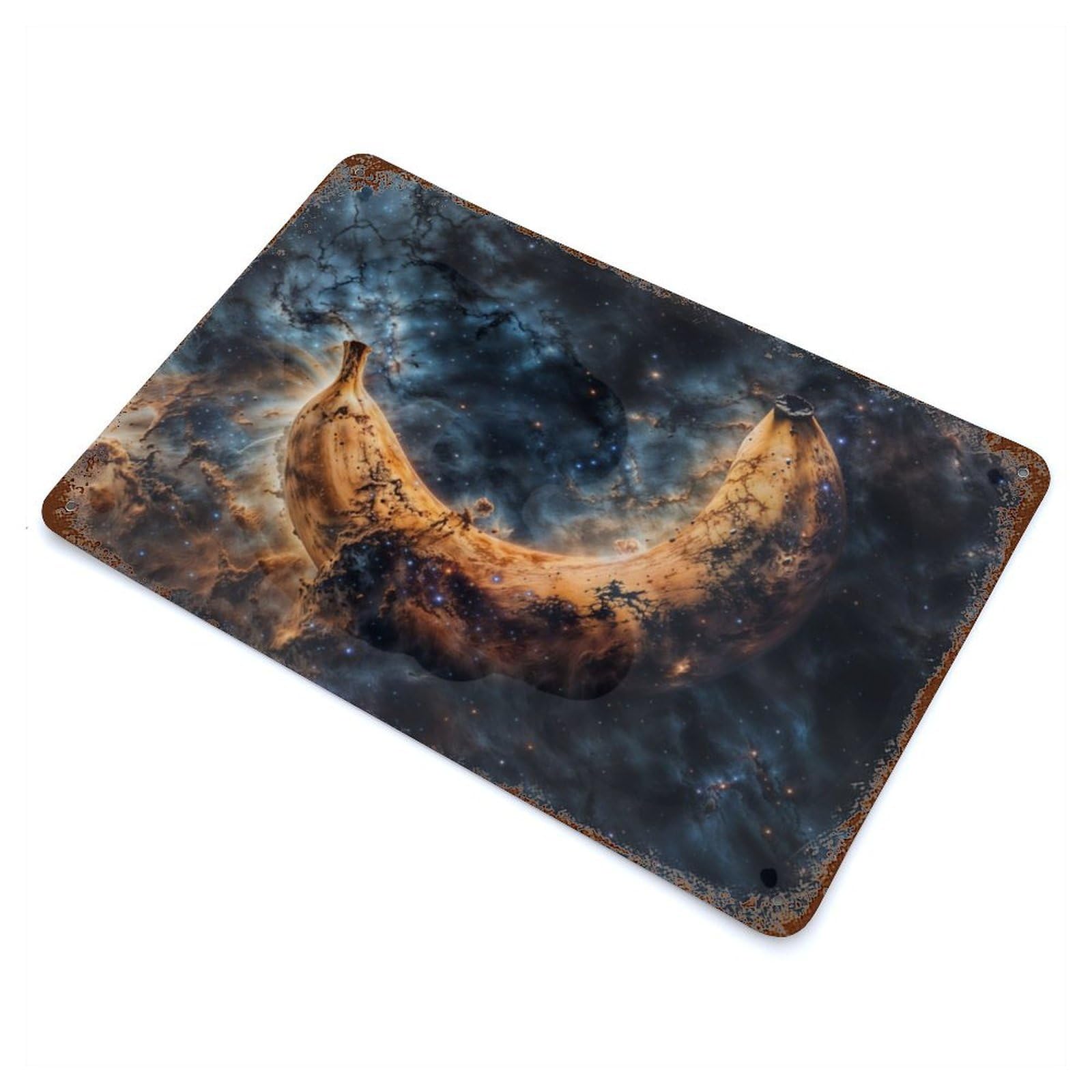 Garage Style Space Nebula Banana Rust Effect Tin Sign 11.8"x7.9", Vintage Wall Decor for Bar And Workshop