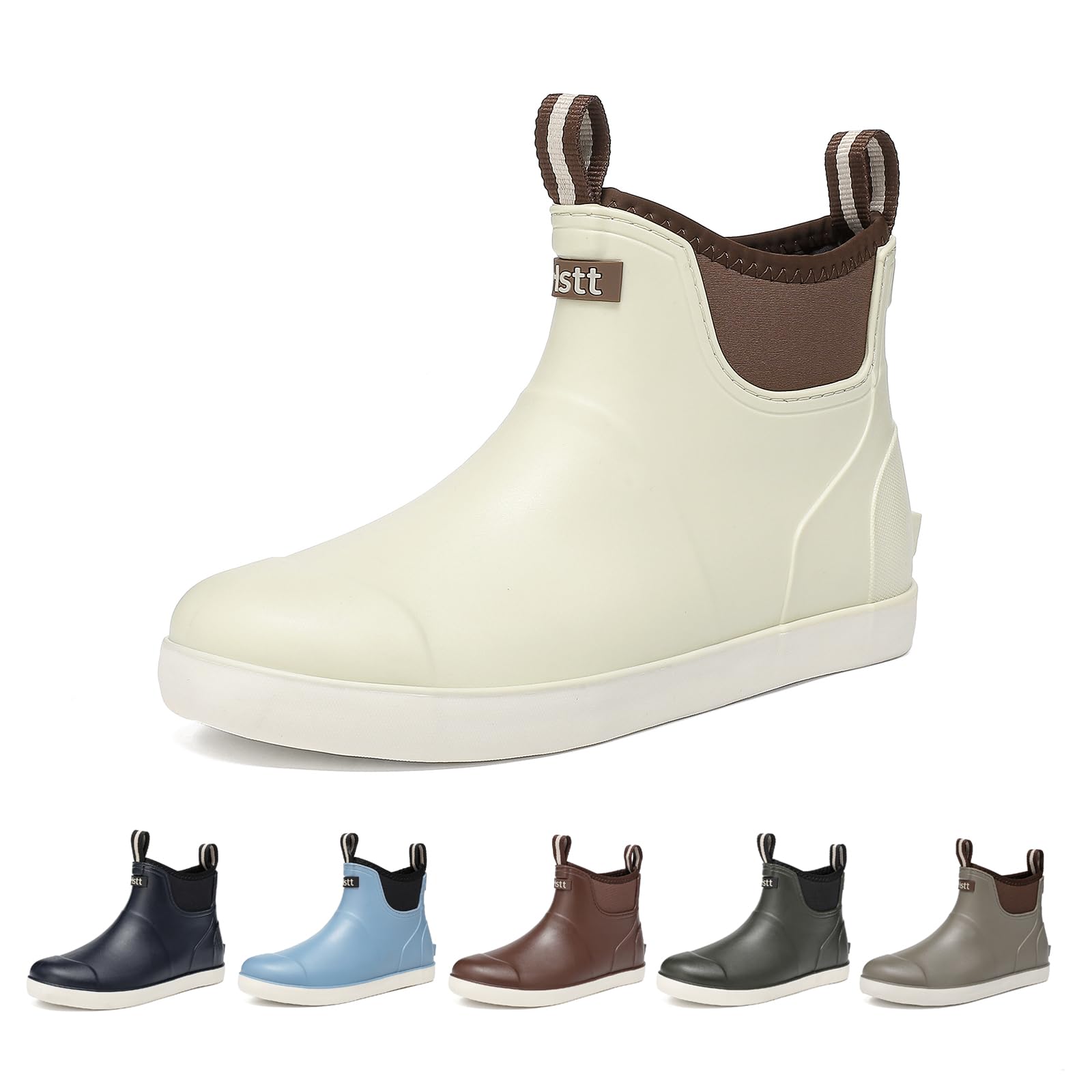 Men’s Deck Boots, Deck Shoes Waterproof Rain Boots, Saltwater Fishing Ankle Boots, Non-Slip Rubber Garden Muck Boots for Gardening Boating Camping