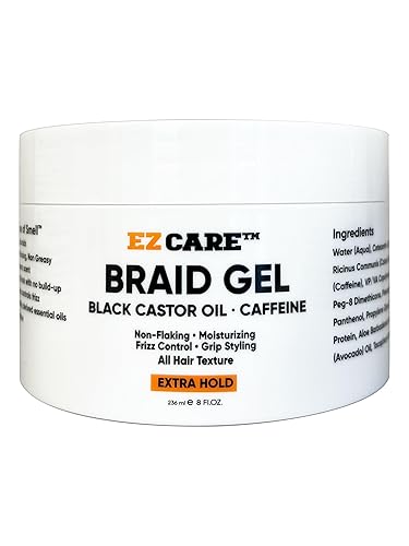 EZCARE Gel trenzado aceite de ricino negrocafeínano descamadohidratantecontrol de encrespamientoestilo de agarretextura de cabellosujeción extra (8