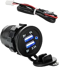 CESFONJER Universal Waterproof Dual USB Charger Socket Power Outlet, 12V-24V Output 5V 2.1A Fast Charger with LED Charger (Blue) Marine Boat Marine Bike