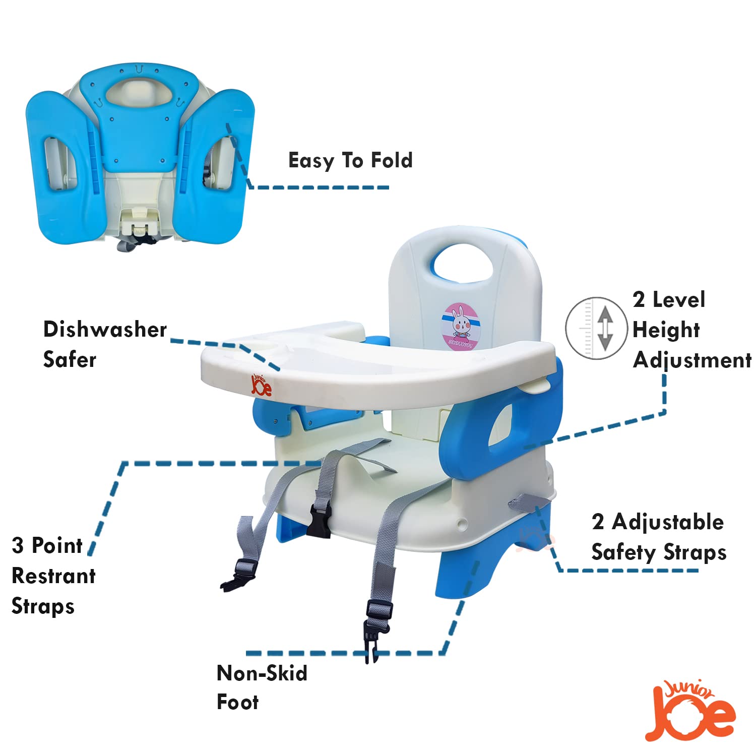 JUNIOR JOE 2 in 1 Baby Booster Seat With Removable Dining Tray and Safety Belt (BLUE) 1
