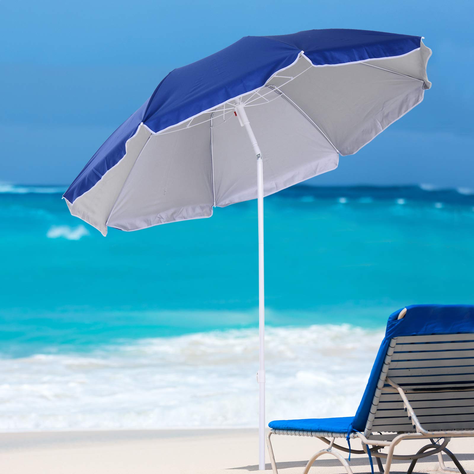Outsunny Ombrellone da Spiaggia Ø1.6x2 m con Tettuccio Reclinabile, Ombrellone da Spiaggia Portatile con 8 Stecche, Borsa da trasporto e Design a 3 Sezioni in Metallo e Poliestere, Protezione UV, Blu