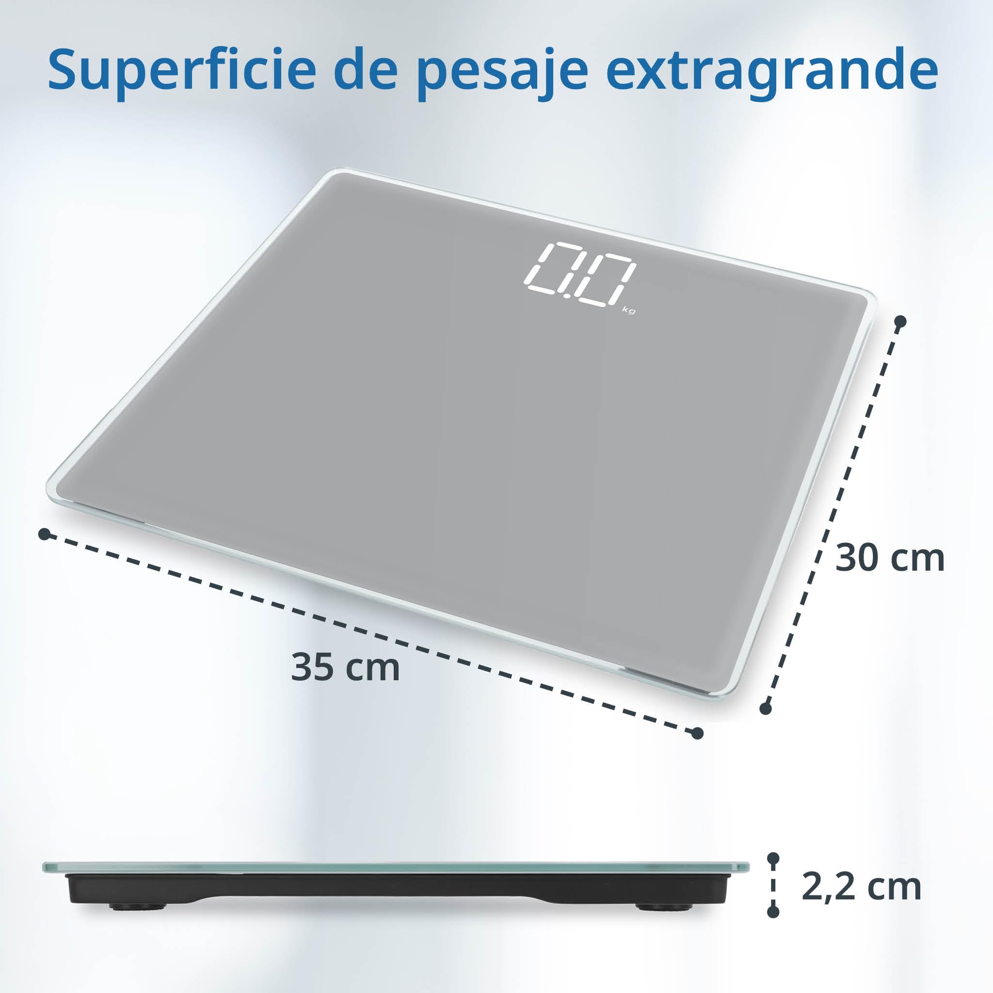 ADE Báscula de baño digital con gran capacidad de carga de hasta 220 kg | balanza peso corporal precisa con dígitos luminosos XXL | gran pantalla | superficie de pesaje extragrande | gris