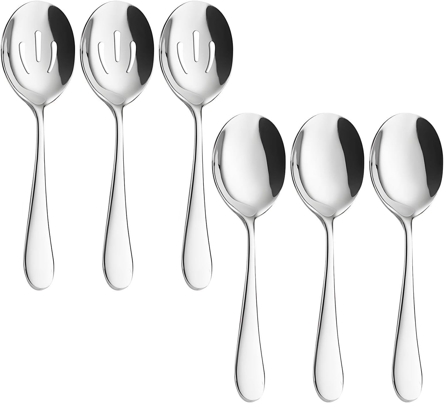 6PCS Stainless Steel Serving Spoons Set,Includes 3 Serving Spoons and 3 Slotted Spoons,Dessert Spoons Advanced Performance Skimmer,Large Serving Spoons for Buffet, Party, Banquet, Kitchen (Silver 01)
