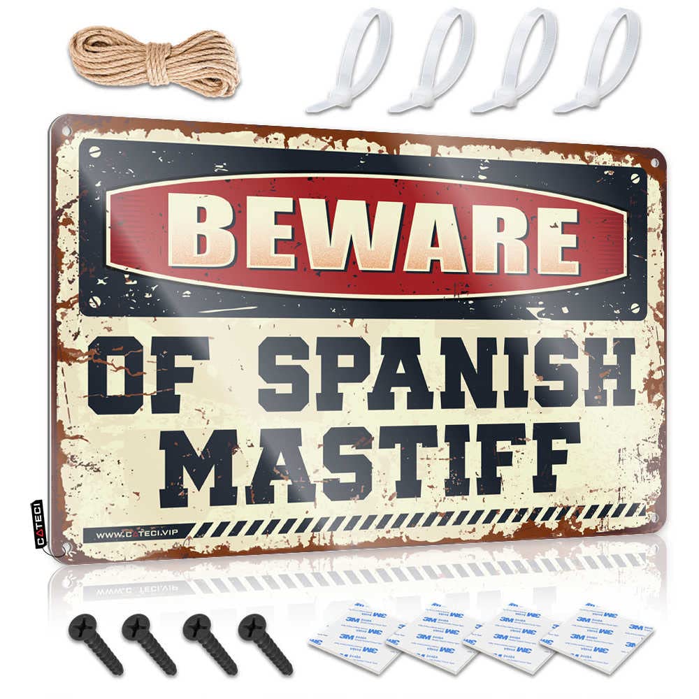IBWNBBUSN Sarcastic Signs Beware Of Spanish Mastiff Sign Metal Signs For Man Cave Vintage Tin Signs Funny
