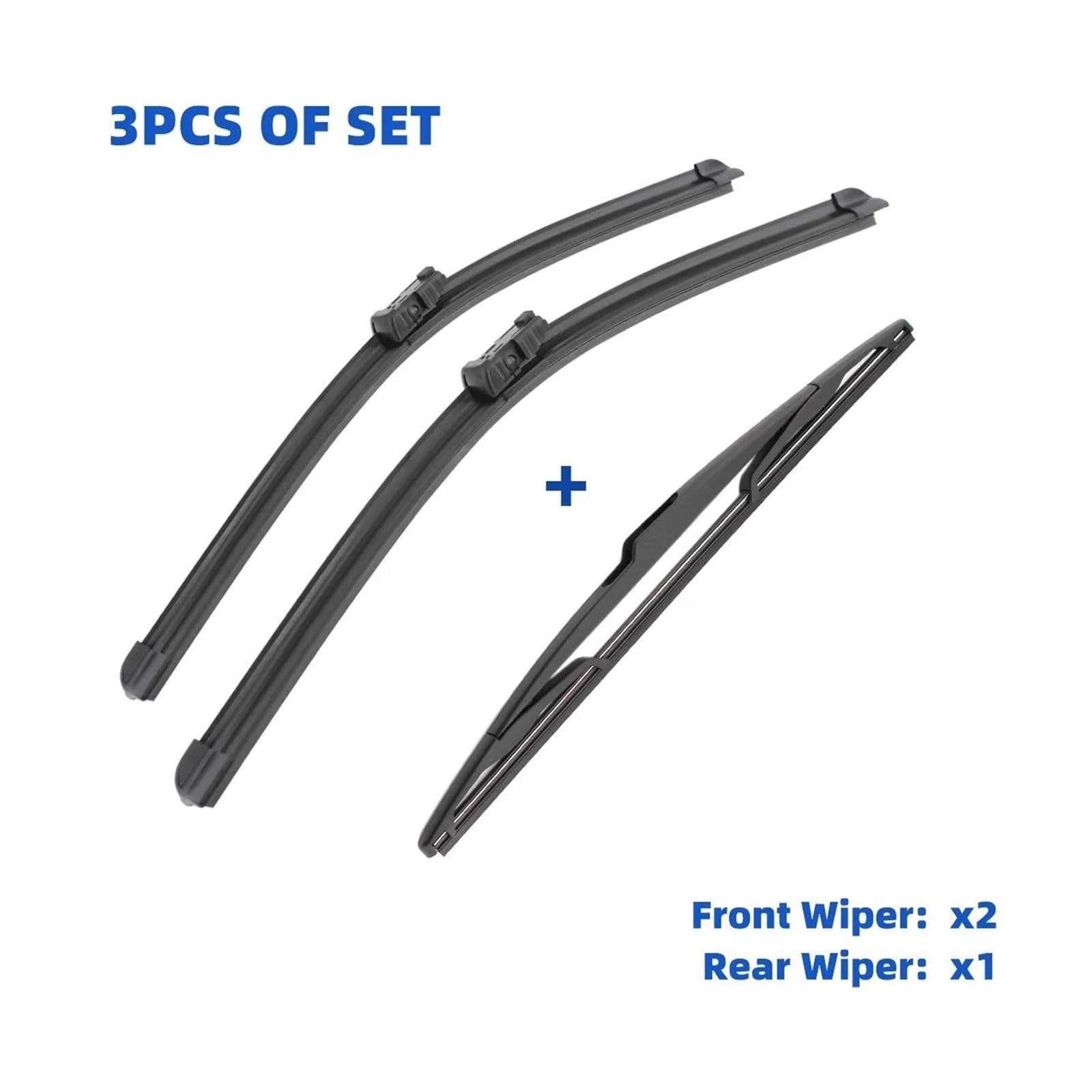 Tergicristalli Auto per Peugeot 208 dal 2012 al 2017 - Set di 3 Spazzole (Anteriore + Posteriore) - Dimensioni 26"+16"+14" - Con Adattatore a Pressione (Push Button 19mm)
