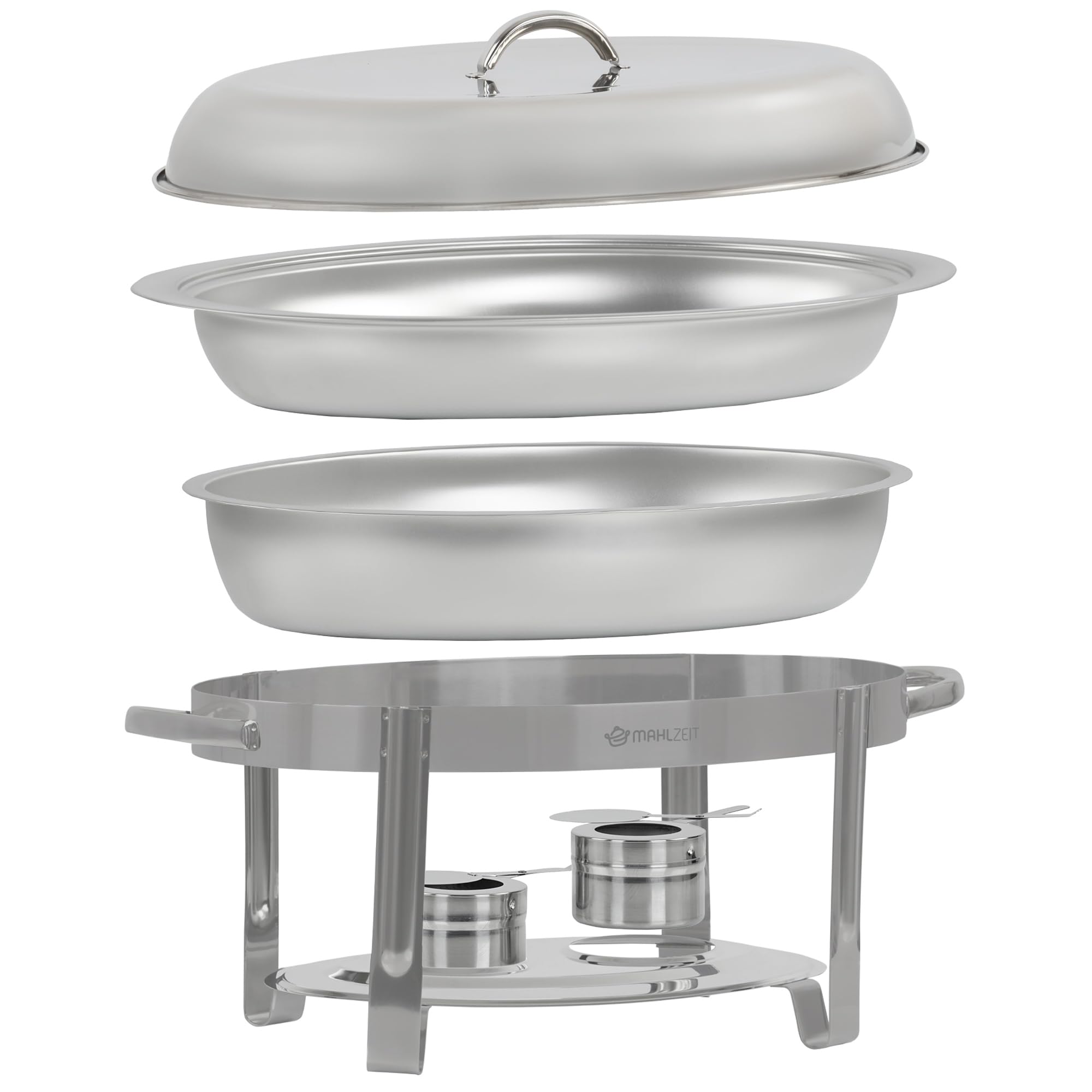 Mahlzeit Edelstahl Chafing Dish oval 5 Liter | Speisenwärmer rund, Wärmebehälter, Warmhaltebehälter Essen, Buffetwärmer | Bain Marie Rechaud, Chafing Dishes für Buffet Catering und Party