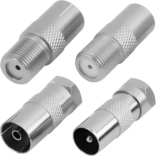 Kit Adaptateur Antenne TV F Mâle/Femelle, 4 Pièces Argent