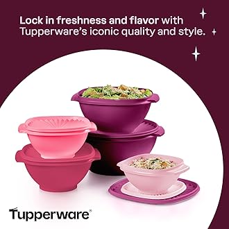 Tupperware Heritage Collection, New 10 Piece Food Storage Container Set in Vintage Pink, Dishwasher Safe and BPA Free (5 Bowls, 5 Lids)