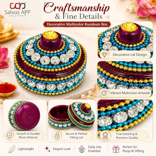 Image of Salvus APP SOLUTIONS Decorative Multicolor Plastic Round Kumkum /Sindoor Box (4 cm)