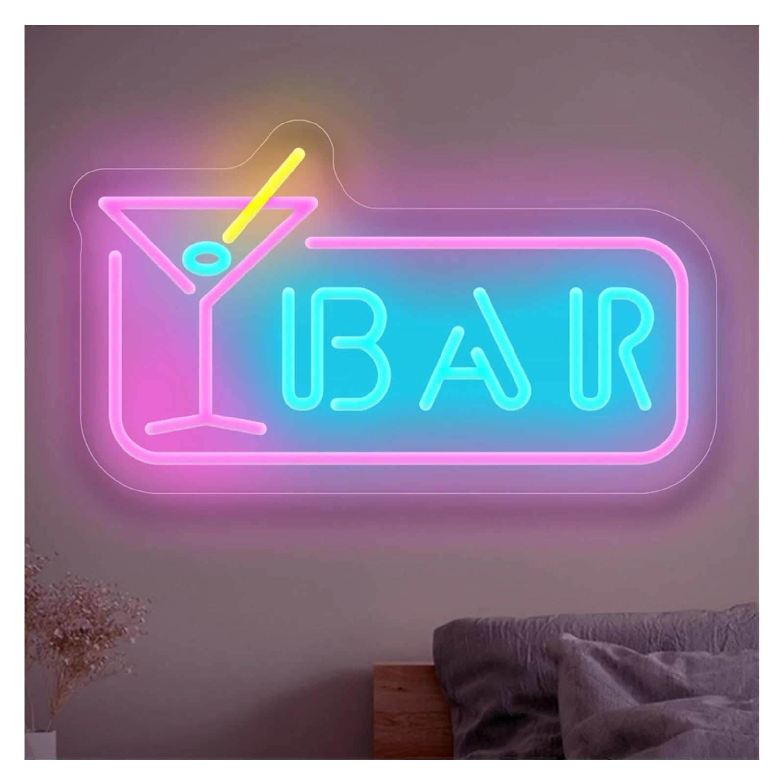 RONGCH Hanging Art Signs Bar Neon Sign Cocktail LED Light Dimmable USB Powered for Home Pub Cafe Nightclub Party Wedding Wall Decor 40.6cmx23.5cm