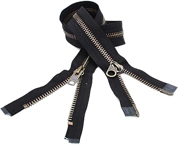YKK #10 Extra Heavy Duty Antique Brass Parka"2-Way" Dual Separating Jacket Zipper Color Black 1 Zipper per Pack 12 Inches