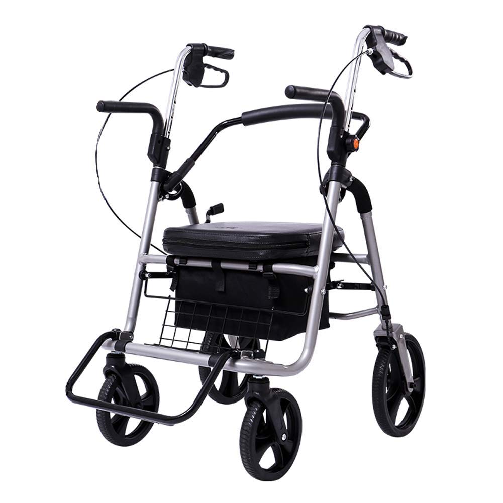 Andador con Ruedas Plegable Ligero con Asiento y Respaldo Acolchados, Cesta Debajo del Asiento Silla de Transporte de 4 Ruedas (1 Pieza) Interesting