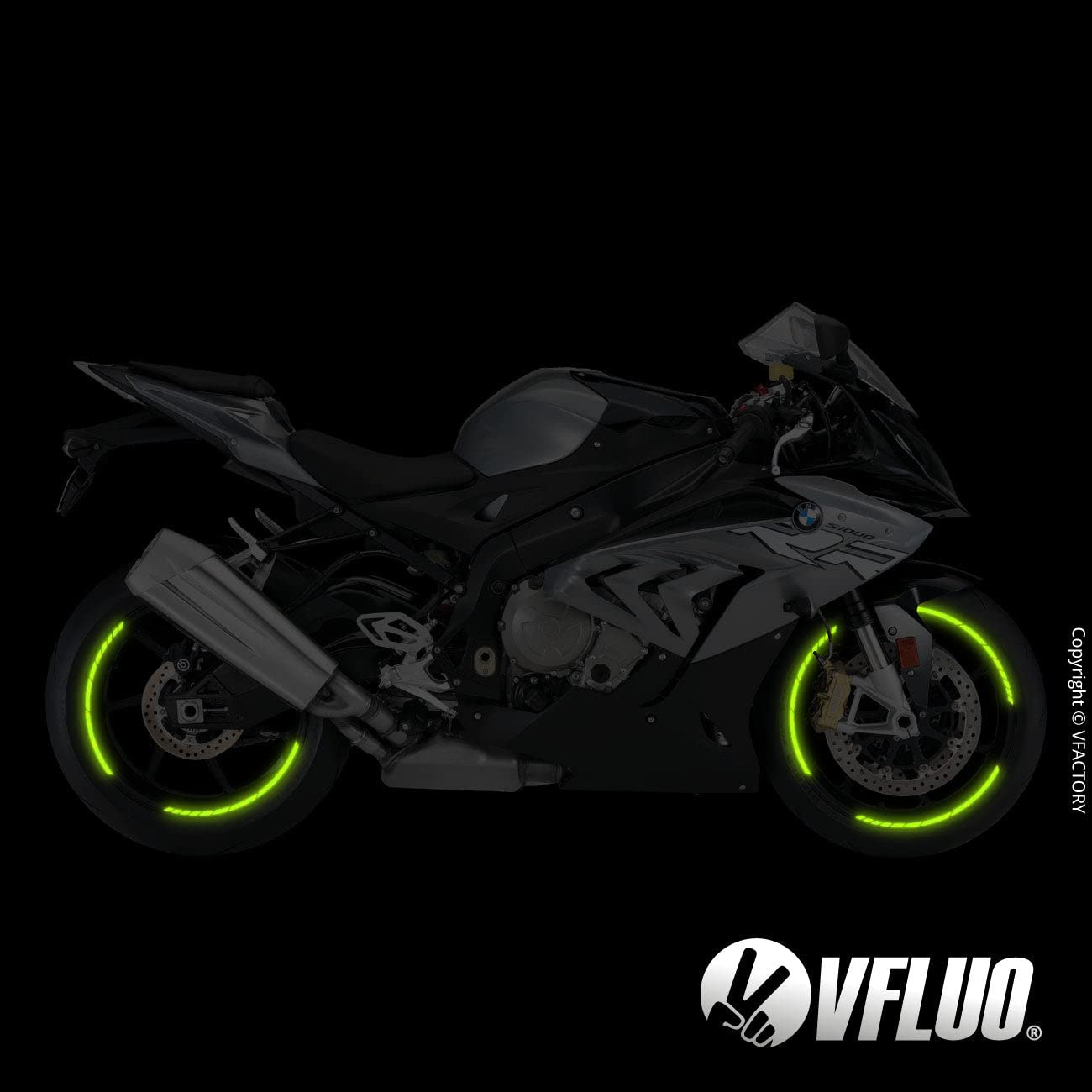 VFLUO CIRCULAR™ Kit de bandes réfléchissantes rétro pour roues de moto (1 roue), technologie 3M ™, largeur : 10 mm, jaune VFLUO CIRCULAR™ Kit de bandes réfléchissantes rétro pour roues de moto (1 roue), technologie 3M ™, largeur : 10 mm, jaune