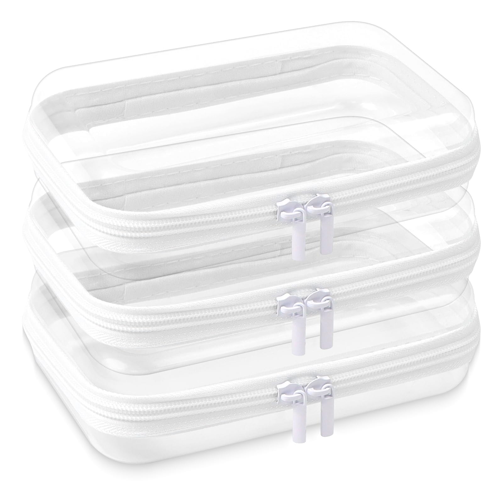 2Pcs Clear Hard Shell Zipper Cases Transparent Waterproof Toiletry Toys Bags Double Zippered Pencil Case for Travel Makeup Tools Building Blocks Toiletries (L) — view 9