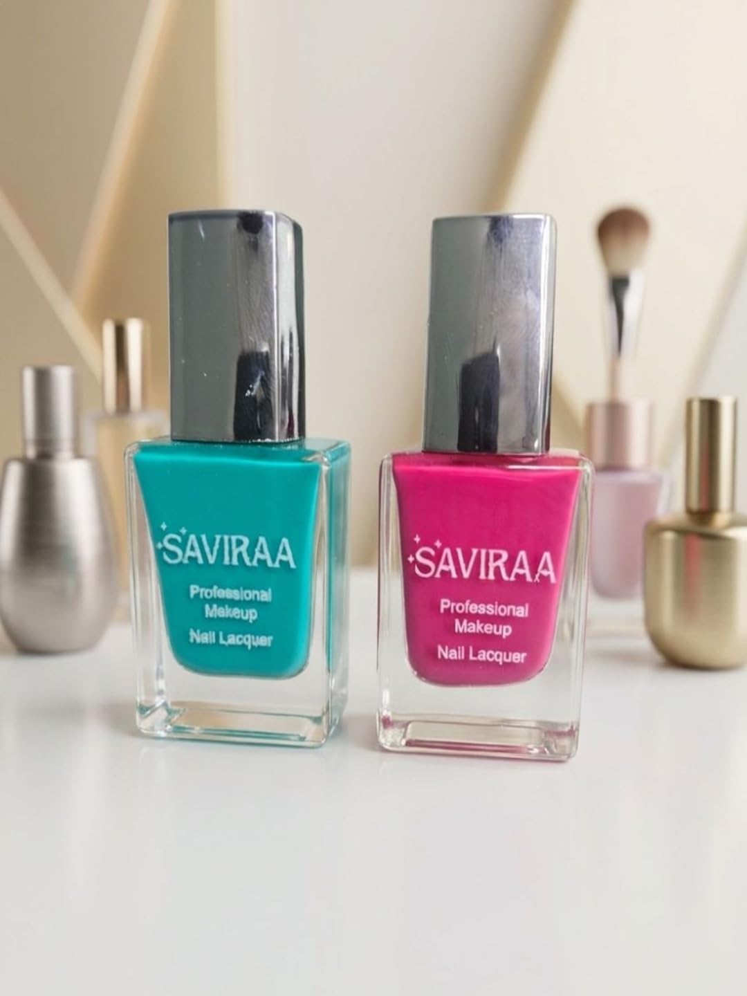 Professional Makeup Nail Lacquer, Teal and Pink | Vibrant Colors, Glossy Finish, Combo Pack, Square Bottle, Nail Polish Set-image-31